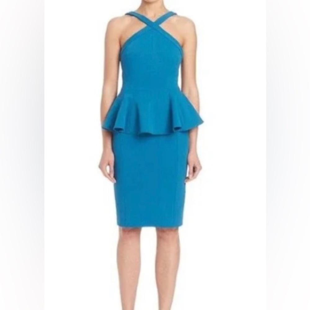 NWT ZAC POSEN Bodycon Dress in Cerulean Blue size 8 Peplum original cost $390